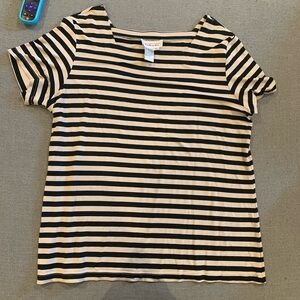 Talbots Black and Cream Striped Short Sleeve Top